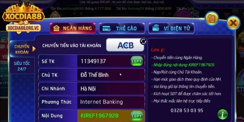 Quy trình rút tiền atm tại xocdia88 